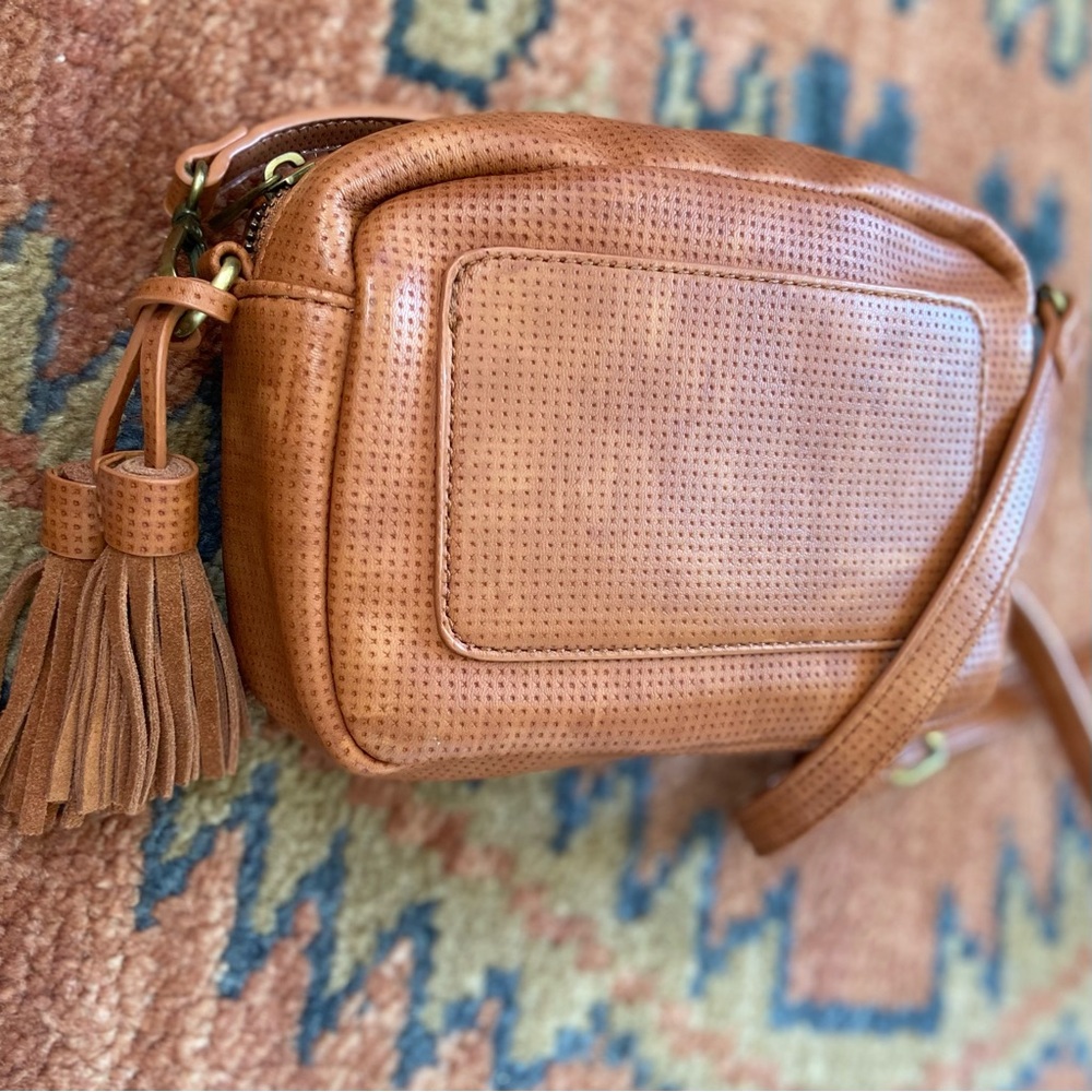 Beautiful Anthropologie brown Leather Crossbody bag with tassels! NWT